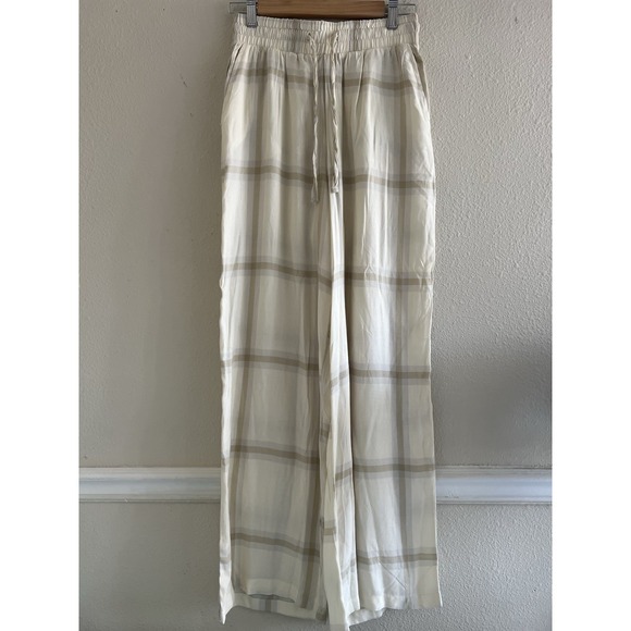 WeWoreWhat Pants - WeWoreWhat Ivory Plaid Pull On Wide Leg Pants Size Small Sheer Resortwear Beach
